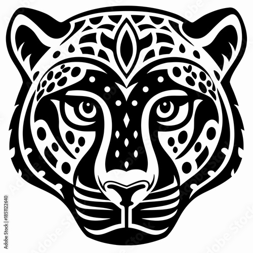 Majestic Wild Feline Head Art with Ornate Stylized Tribal Pattern Design Symbolizing Strength and Spirit