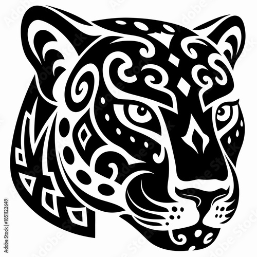Tribal Jaguar Head Illustration - Fierce Feline Graphic Art