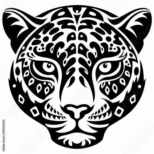 Tribal Jaguar Head Tattoo Design in Black and White