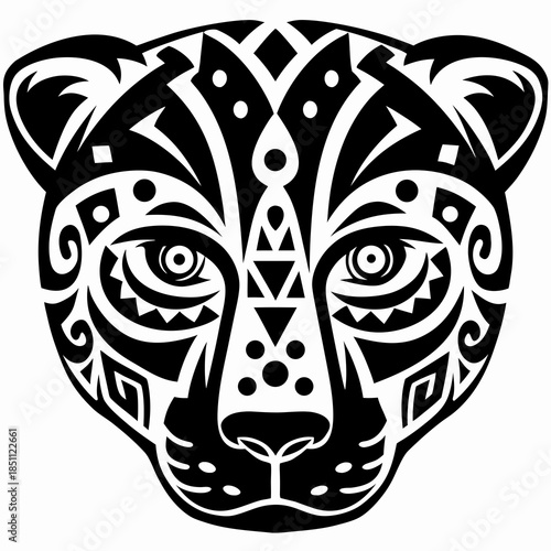 Tribal Aztec Jaguar Head Design with Intricate Patterns