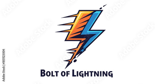 A stylized graphic logo featuring a vertical lightning bolt split into orange and blue halves with speed lines, accompanied by the text "BOLT OF LIGHTNING" below.