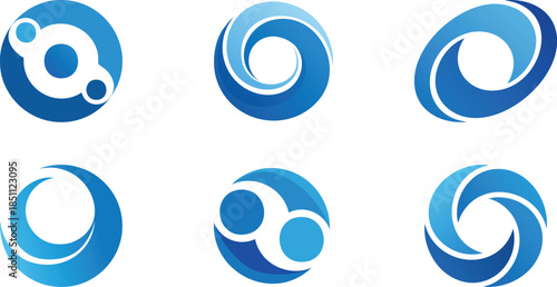 Dynamic Blue Orbital Flow and Circle Logo Set