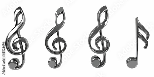 A visual representation of musical notes and symbols in a shiny style