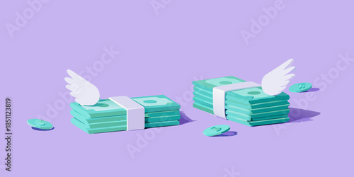 Stacks of money with wings a playful illustration of financial freedom