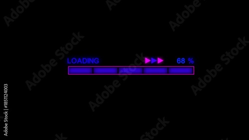 Cyberpunk neon uploading progress bar animation on dark background, 4K Video