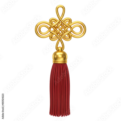 Tassel Icon with Knot, gold tassel cross with intricate, isolated on a transparent background
