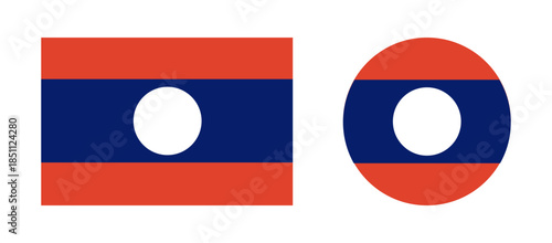 Laos flag round, rectangular badges. Set of National Laos flag icons. Circle, rectangle flag Laos buttons collection.