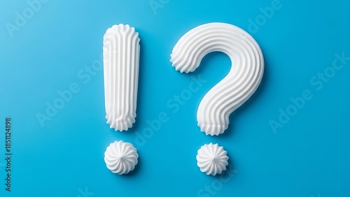 Cream puff exclamation and question mark on blue background