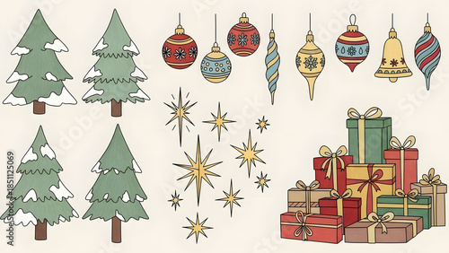 Hand Drawn Christmas Doodle Illustration Set
