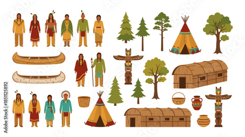Native American people culture traditional elements collection