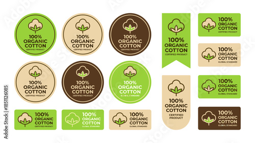 Organic cotton certified product labels and badges set