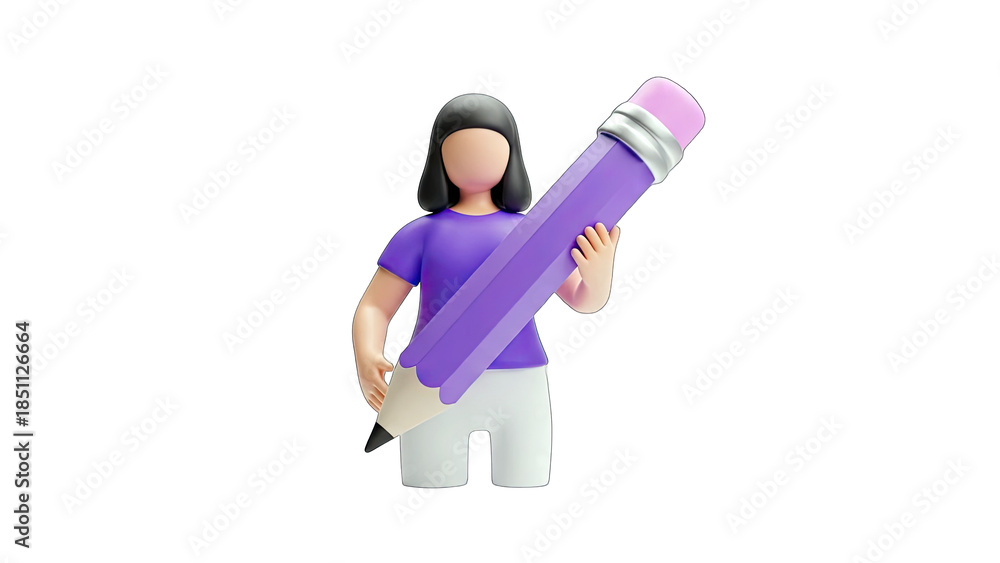 Fototapeta premium 3D Woman Holding Pencil - Creative Writing Concept
