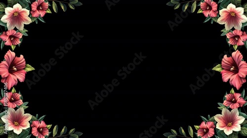 Vibrant pink and white hibiscus flowers border on transparent background