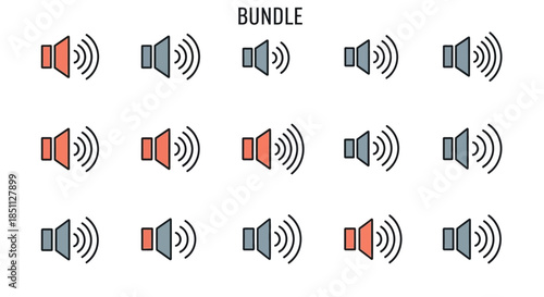 A bundle of speaker icons with sound waves in various colors, representing audio and volume controls.