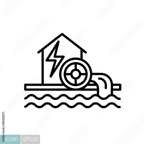 Small hydro power plant outline vector icon