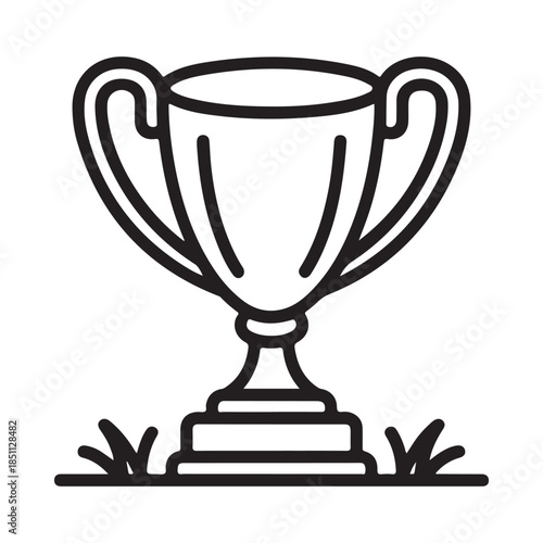A simple black and white line drawing of a trophy with handles