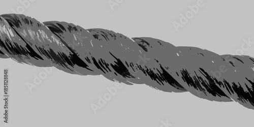 A grayscale image depicting a twisted rope like structure in three dimensions