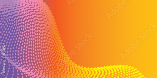 Abstract Gradient Wave of Dots with Purple and Orange Hues.