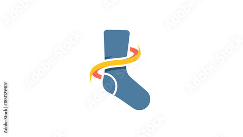 Blue Sock with Yellow Ribbon Illustration.