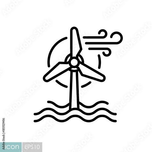 Offshore wind turbine outline vector icon