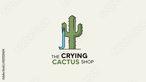Crying Cactus Logo with Tears Illustration.