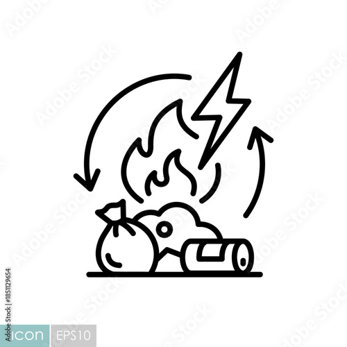 Waste to energy conversion outline vector icon
