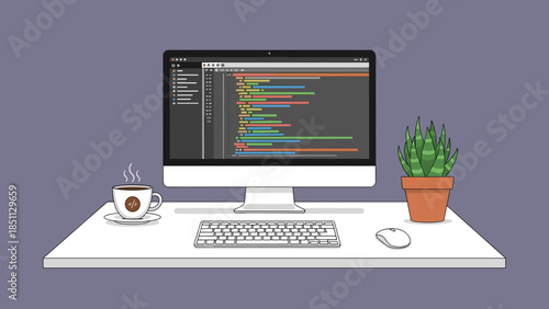 Computer Monitor Displaying Code on Screen.