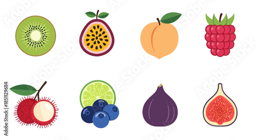 Collection of vibrant fresh fruits in graphic flat design style