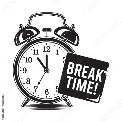 A classic alarm clock displaying break time a moment for rest and rejuvenation
