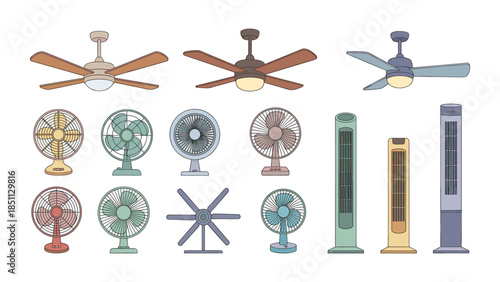 Collection of various cooling fans for indoor comfort