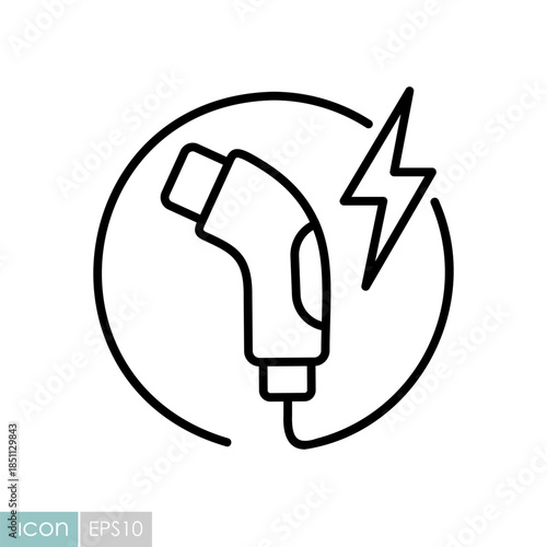 Electric vehicle charging nozzle outline vector icon