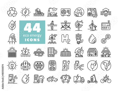 44 Eco energy outline vector icons set