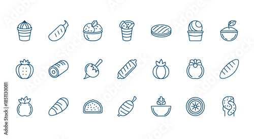 Collection of food icons featuring various culinary items in a line art style