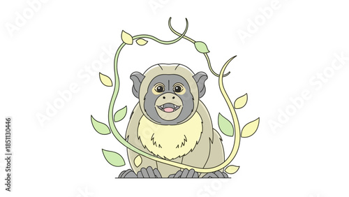 Adorable WhiteFaced Saki Monkey Surrounded by Lush Greenery.