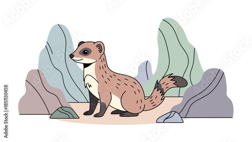 Charming Illustration of a Ferret in a Natural Habitat.
