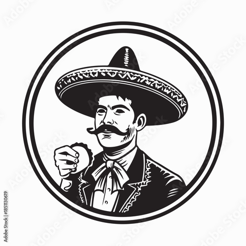 Mexican Man Wearing A Sombrero Logo Design Vector on White Background