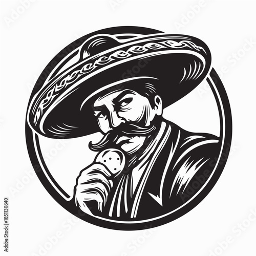 Mexican Man Wearing A Sombrero Logo Design Vector on White Background