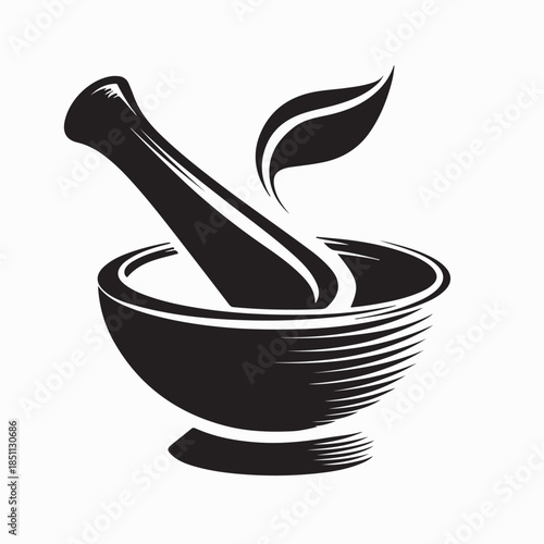 Mortar and pestle icon logo vector design template on white background