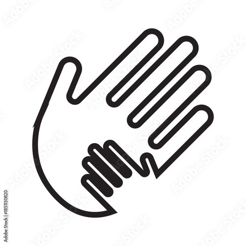 Outline style of a large hand and a small hand nested together, representing protection, guidance, and the bond between generations. Related to childcare services, family law, pediatric health