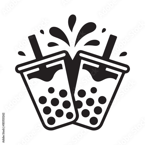 Two glasses of bubble tea with splashing liquid a delightful beverage illustration
