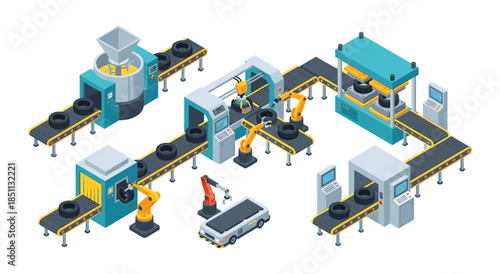 Automated tire manufacturing factory isometric production line