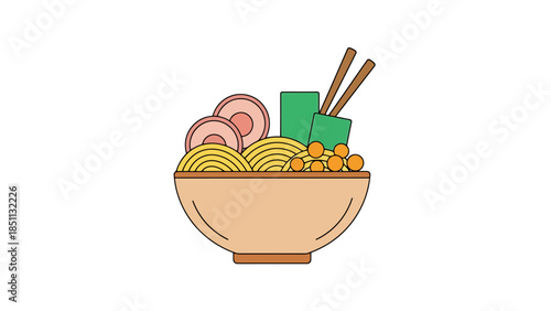 Traditional Asian Cuisine Bowl with Noodles and Vegetables for Culinary and Food Service Branding