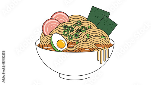 Bowl of Noodles with Fresh Vegetables and Egg for Authentic Asian Cuisine