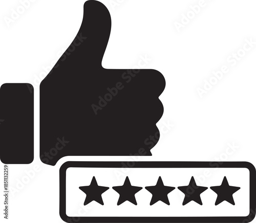 Thumbs up with rating bar, bold positive review silhouette, clean EPS vector for feedback design