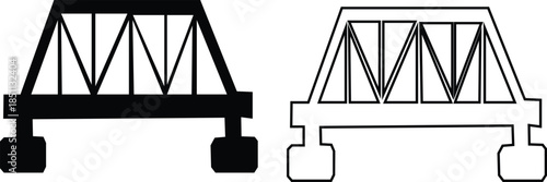 Bridge icon set in flat and line style architectural crossing silhouettes featuring arch suspension and modern bridges, minimal monochrome infrastructure vector pack for urban and construction concept