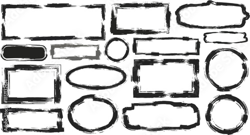 Collection of hand drawn sketchy square circle and irregular frames on white background doodle drawing