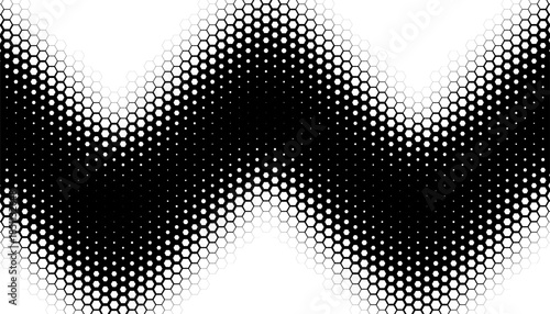 Black and white abstract transition pattern with hexagon halftone effect for sporty and modern background. Vector Format Illustration 