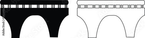 Bridge icon set in flat and line style architectural crossing silhouettes featuring arch suspension and modern bridges, minimal monochrome infrastructure vector pack for urban and construction concept