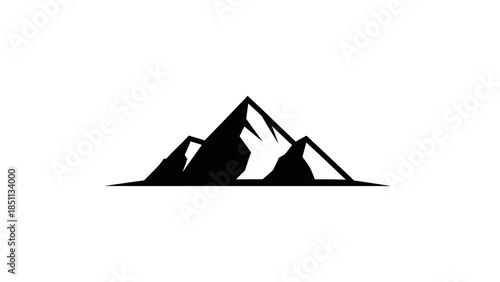Black Silhouette of Jagged Mountain Peaks Against White Background.