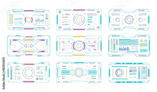 Futuristic head up display elements set displaying data